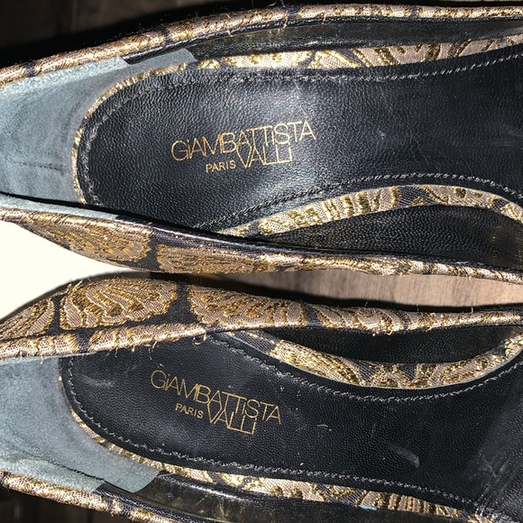 NWT GIAMBATTISTA VALLI GOLD JACQUARD FABRIC STILETTO - Picture 4 of 10